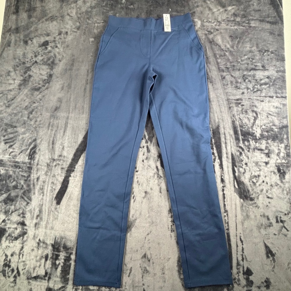 NY&C Pants Womens Small Tall Blue Pull On Stretch Straight Leg Dress Trousers